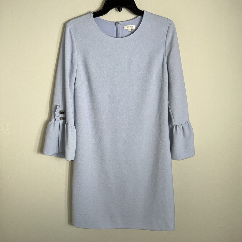 NWT Tyler Boe Sydney Crepe Ruffle Sleeve Shift Dress Sz 12- Twilight Blue